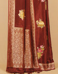 Brown viscose crepe fancy buties saree