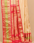 Cream tasar by red skirt resham gadhwal saree