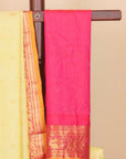Lemon by red small zari checks gadhwal silk saree