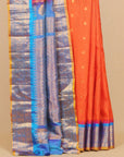 Orange by peacock blue zari checks gadhwal silk saree
