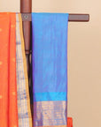 Orange by peacock blue zari checks gadhwal silk saree