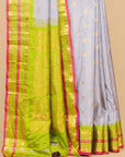 Grey by parrot green gadhwal silk saree