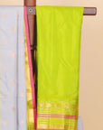 Grey by parrot green gadhwal silk saree