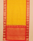 Mustard by red temple zari checks gadhwal silk saree