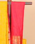 Mustard by red temple zari checks gadhwal silk saree