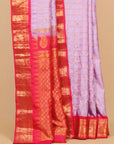 Lavander by red temple zari checks gadhwal silk saree