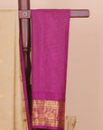 Beige by wine magenta small zari checks gadhwal silk saree