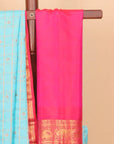 Phirozy blue by red temple zari checks gadhwal silk saree