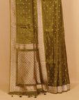 Mendi green small border buties crepe saree