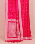 Rani pink small border buties crepe saree