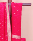 Rani pink small border buties crepe saree