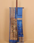 Royal blue madhubani printed silk saree