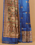 Royal blue madhubani printed silk saree