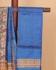 Royal blue madhubani printed silk saree