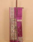 Wine madhubani printed silk saree