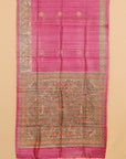 Magenta madhubani printed khadi silk saree
