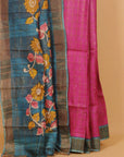Magenta by peacock zari checks printed silk saree