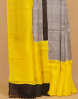 Cream by yellow printed silk saree