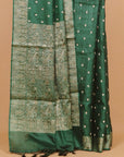 Bottle green tasar silk saree