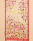 Ivory cream pista handprinted silk saree
