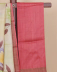 Ivory cream pista handprinted silk saree