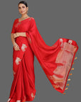 Red Chiffon Crepe Saree
