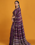 Wine Purple Crepe Embroidered Saree