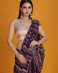 Wine Purple Crepe Embroidered Saree