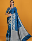Blue Satin Silk Banarasi Saree