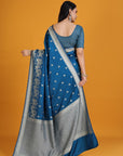 Blue Satin Silk Banarasi Saree