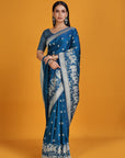 Blue Satin Silk Banarasi Saree