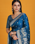 Blue Satin Silk Banarasi Saree
