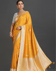 Yellow Crepe Saree