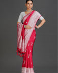 Pink Crepe Saree