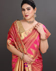 Rani Pink Soft Tissue Paithani Saree