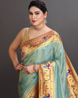 Sea Green Soft Tissue Paithani Saree