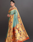 Sea Green Soft Tissue Paithani Saree