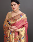 Pastel Pink Soft Tissue Paithani Saree