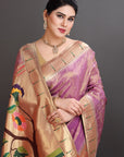 Pastel Violet Soft Tissue Paithani Saree