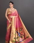 Dual Toned Pastel Pink Soft Tissue Paithani Saree