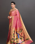 Dual Toned Pastel Pink Soft Tissue Paithani Saree
