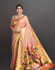 Pastel Pink Soft Tissue Paithani Saree