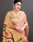 Pastel Pink Soft Tissue Paithani Saree