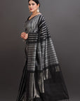 Black-Silver Soft Silk Handwoven Kanjivaram Saree
