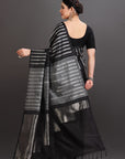 Black-Silver Soft Silk Handwoven Kanjivaram Saree
