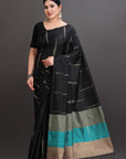 Black Striped Soft Silk Handwoven Kanjivaram Saree