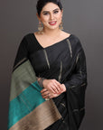 Black Striped Soft Silk Handwoven Kanjivaram Saree