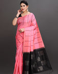 Pink Striped Soft Silk Handwoven Kanjivaram Saree