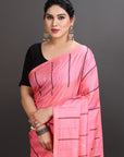 Pink Striped Soft Silk Handwoven Kanjivaram Saree