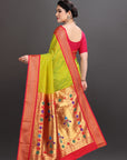 Bright Green Silk Paithani Saree